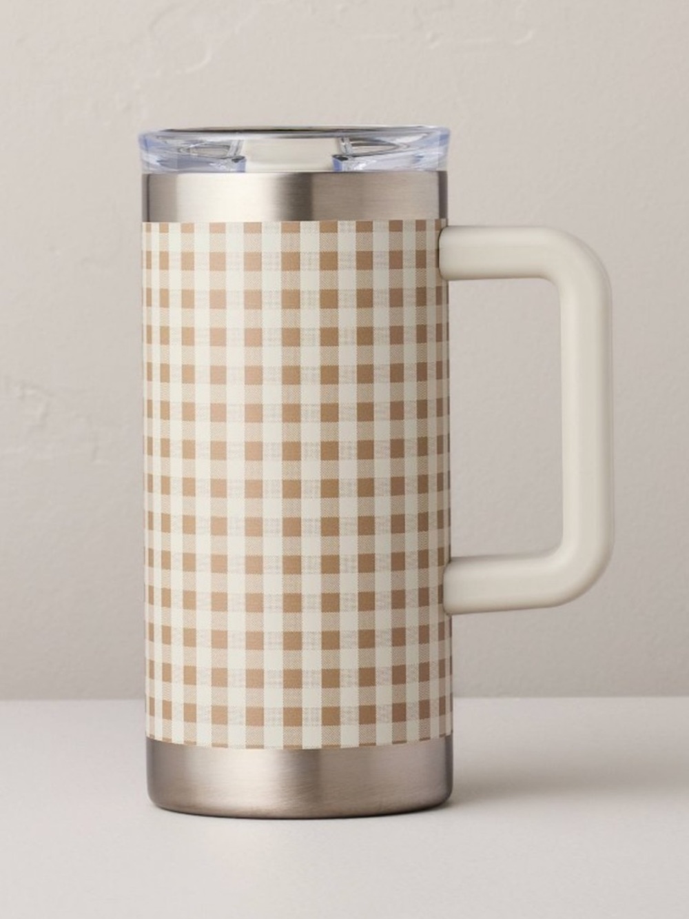 20 fl oz Large Stainless Steel Insulated Travel Mug Tan Gingham Hearth & Hand™